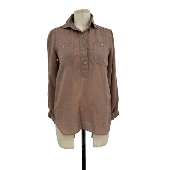 Givenchy for Chesa Vintage 1970s Tan Brown Button Down Collared Top Size US 8 - Picture 1 of 12
